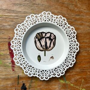 White Metal Plate with Pink Tulip Design